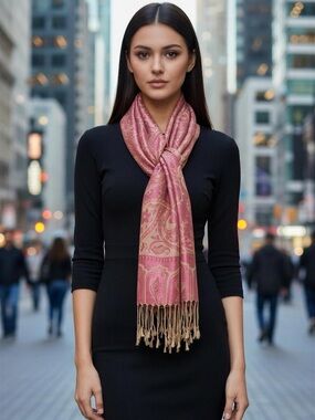 Paisley Print Pashmina Scarf Wrap With Fringe